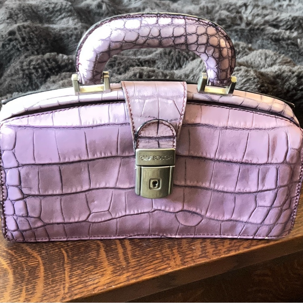 BOSCA Embossed Croc Full Grain Italian Leather Top Handle Bag in Lavender RARE - Picture 16 of 16